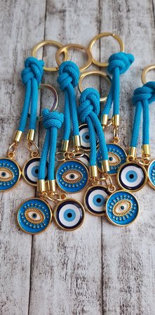Hediyelik Çift Nazar Boncuklu Anahtarlık -  Mavi (10,5 cm)