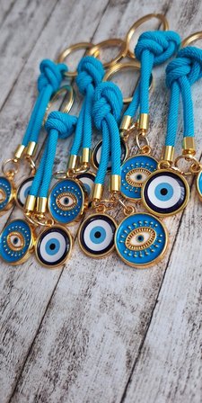 Hediyelik Çift Nazar Boncuklu Anahtarlık -  Mavi (10,5 cm)