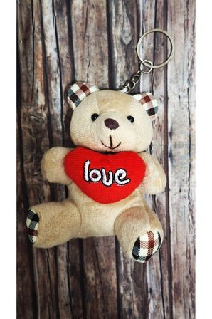 Büyük Boy Lüks Peluş Kalpli Ayıcık Anahtarlık Boyu 14 cm, Eni 8 cm - Araba Süsü- Çanta Süsü