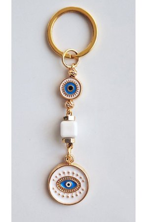 Lüks Hediyelik Nazar Boncuklu Anahtarlık 10,5 Cm Beyaz