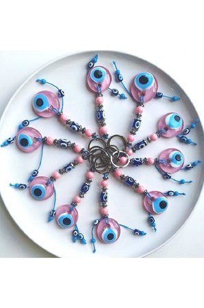 Hediyelik Cam Nazar Boncuklu Pembe Anahtarlık 11,5 cm