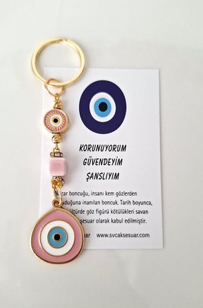 Hediyelik Büyük Nazar Boncuklu Şeker Pembe Anahtarlık (10,5 CM)
