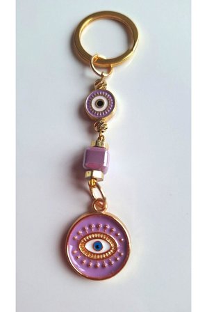Hediyelik Nazar Boncuklu Mor Anahtarlık (Boyu 10,5 cm)