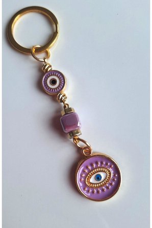Hediyelik Nazar Boncuklu Mor Anahtarlık (Boyu 10,5 cm)
