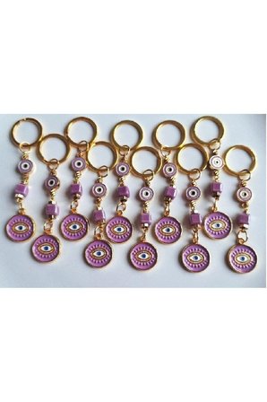 Hediyelik 10'lu Nazar Boncuklu Mor Anahtarlık (BOYU 10,5 CM) Kurumsal Hediyelik - Öğretmenler Günü Hediyesi 