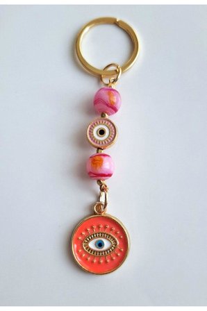 Hediyelik Pembe Boncuklu Anahtarlık 10 cm