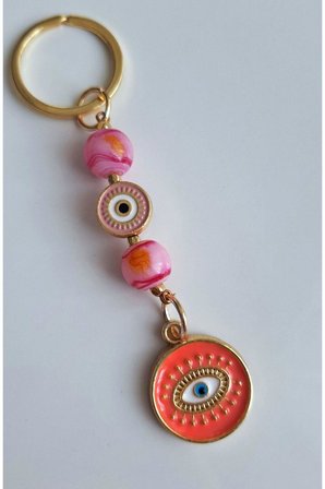 Hediyelik Pembe Boncuklu Anahtarlık 10 cm