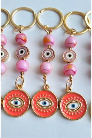 Hediyelik Pembe Boncuklu Anahtarlık 10 cm