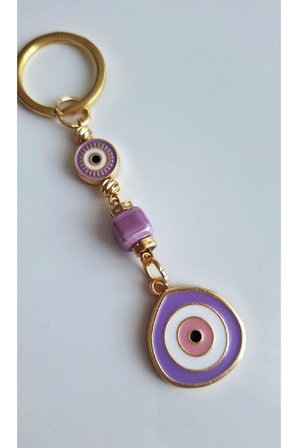 Hediyelik Büyük Nazar Boncuklu Mor Anahtarlık 10 cm - Adet Fiyatı