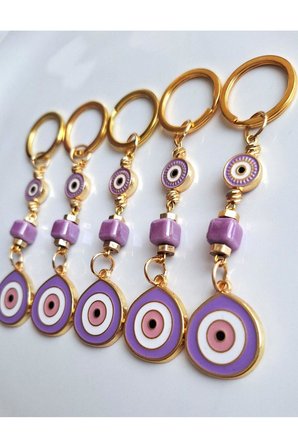 Hediyelik Büyük Nazar Boncuklu Mor Anahtarlık 10 cm - Adet Fiyatı