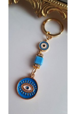 Hediyelik Nazar Boncuklu Mavi Anahtarlık 10,5 cm
