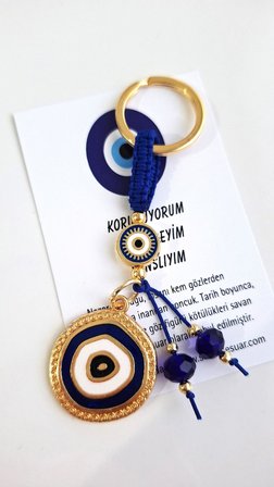 Hediyelik Nazar Boncuklu Modern Anahtarlık - Lacivert 10,5 cm 