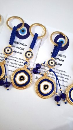 Hediyelik Nazar Boncuklu Modern Anahtarlık - Lacivert 10,5 cm 
