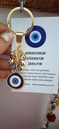 Lüks Hediyelik Çoklu Nazar Boncuklu Damla Model  Anahtarlık - Lacivert