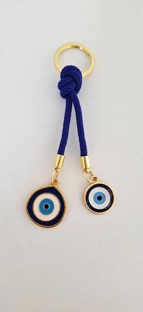 Hediyelik Nazar Boncuklu İpli Damla Model Anahtarlık - Saks Mavi
