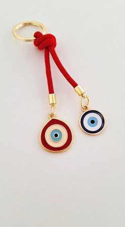 Hediyelik Nazar Boncuku Damla Model İpli Anahtarlık - Kırmızı