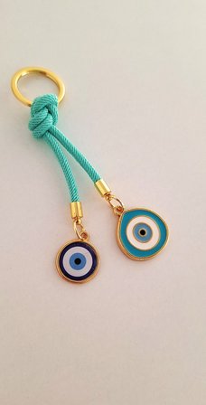 Hediyelik Nazar Boncuklu Damla Model İpli Anahtarlık - Yeşil
