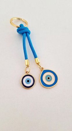 Hediyelik Nazar Boncuklu Damla Model İpli Anahtarlık - Mavi