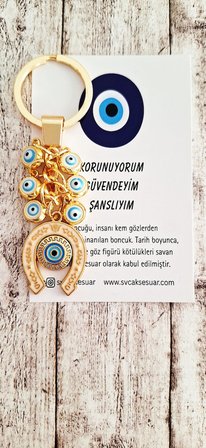 Hediyelik Çoklu Nazar Boncuklu Bolluk Bereket Nal Anahtarlık