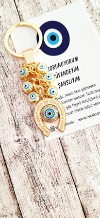 Hediyelik Çoklu Nazar Boncuklu Bolluk Bereket Nal Anahtarlık