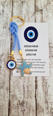 Hediyelik Marin Serisi Denizyıldızı Şans Anahtarlık - Açık Mavi