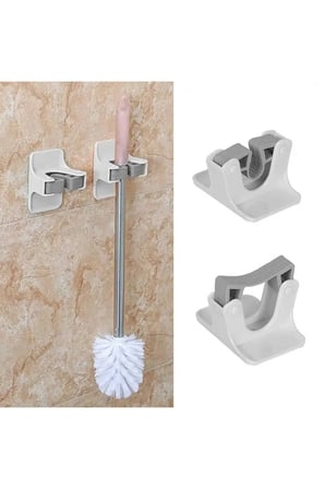 3 Adet Duvara Monte Mop ve Süpürge Tutucu – Yapışkanlı Paspas, Fırça ve Mop Askısı