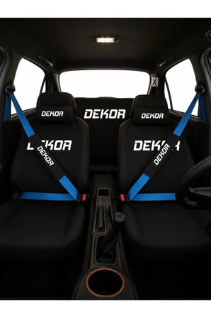 Dekor 8 Parça Siyah Oto Kılıf Takımı Ön Arka Koltuk Kılıfı 2 Boyun Yastığı 2 Kemer Pedi