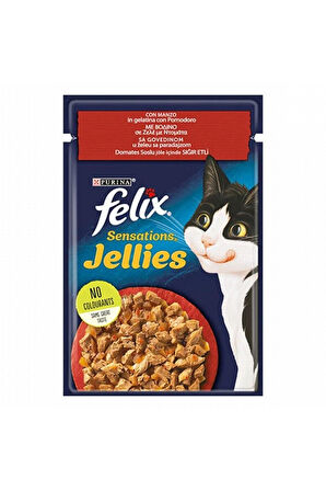 Felix Pouch Sensation Jellies Sığır Etli Ve Domatesli Yetişkin Kedi Konservesi 12 Adet 85 gr