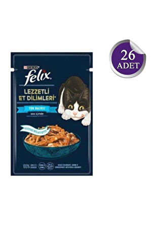 Felix Pouch Tasty Shreds Ton Balıklı Lezzetli Et Dilimleri Yaş Kedi Maması 80 Gr X 26 Adet