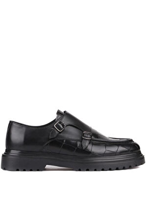 LFR-P1616 KROKO ÇİFT TOKALI MERDANE AYAKKABI Siyah