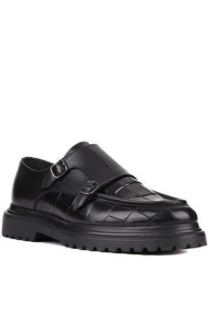 LFR-P1616 KROKO ÇİFT TOKALI MERDANE AYAKKABI Siyah