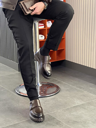 LFR-P1616 FLOTHER ÇİFT TOKALI MERDANE AYAKKABI Kahve