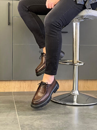 LFR-9009 DERI MERDANE AYAKKABI Kahve