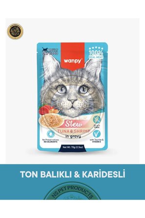Pouch Ton Balık - Karides & Ton & Tavuk Kedi Yaş Mama 70 gr & Ton -Karides & Somon - Ton & Örd