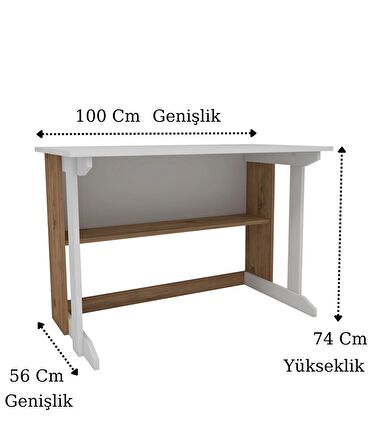 PilLar Raflı Çalışma Masası Çam & Beyaz