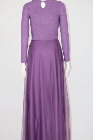 38035 Beli Dantel Şeritli Uzun Kol U.Elbise