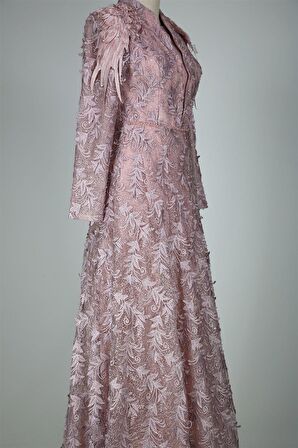 05-710 Omuzları Aplikli Güpürlü Taşlı Abiye