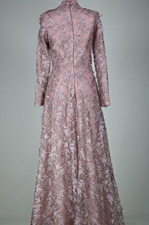 05-710 Omuzları Aplikli Güpürlü Taşlı Abiye