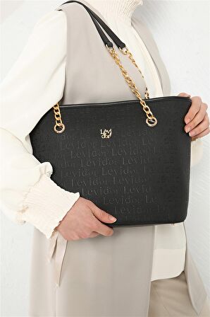 Levidor Monogram Baskılı Zincir Askılı Tote  Çanta - 0044C270