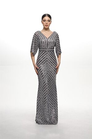 37367 Otoban Payet Elbise - Gri