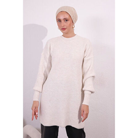 9081 Yumoş Triko Tunik - Krem