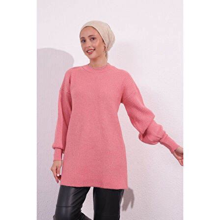 9081 Yumoş Triko Tunik - Pembe