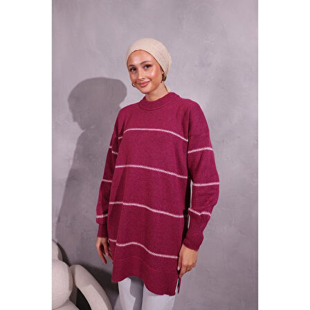 9092 Yumoş Triko Tunik - Fuşya