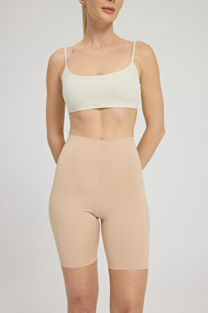 Toparlayıcı Lazer Kesim Yüksek Bel Boxer Şort Korse Ten