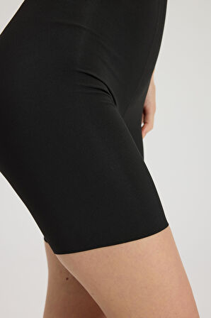 Toparlayıcı Lazer Kesim Yüksek Bel Boxer Şort Korse Siyah 