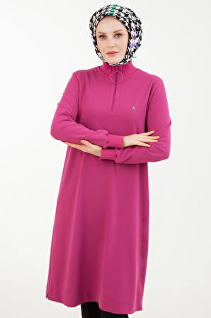 Armine Trend Halkalı Örme Kumaş Tunik Pembe 24KT436