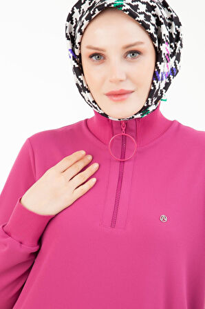 Armine Trend Halkalı Örme Kumaş Tunik Pembe 24KT436