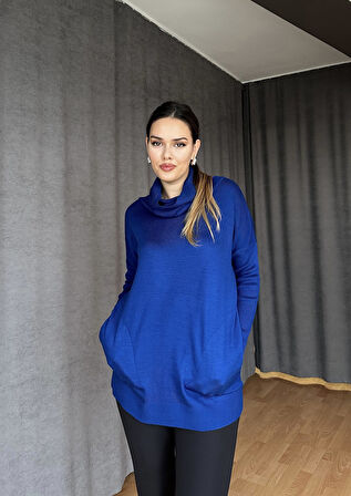 Degaje Yaka Triko Kazak Saks Mavi