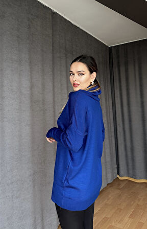 Degaje Yaka Triko Kazak Saks Mavi