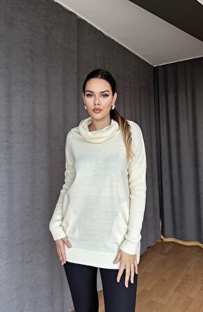 Degaje Yaka Triko Kazak Ekru